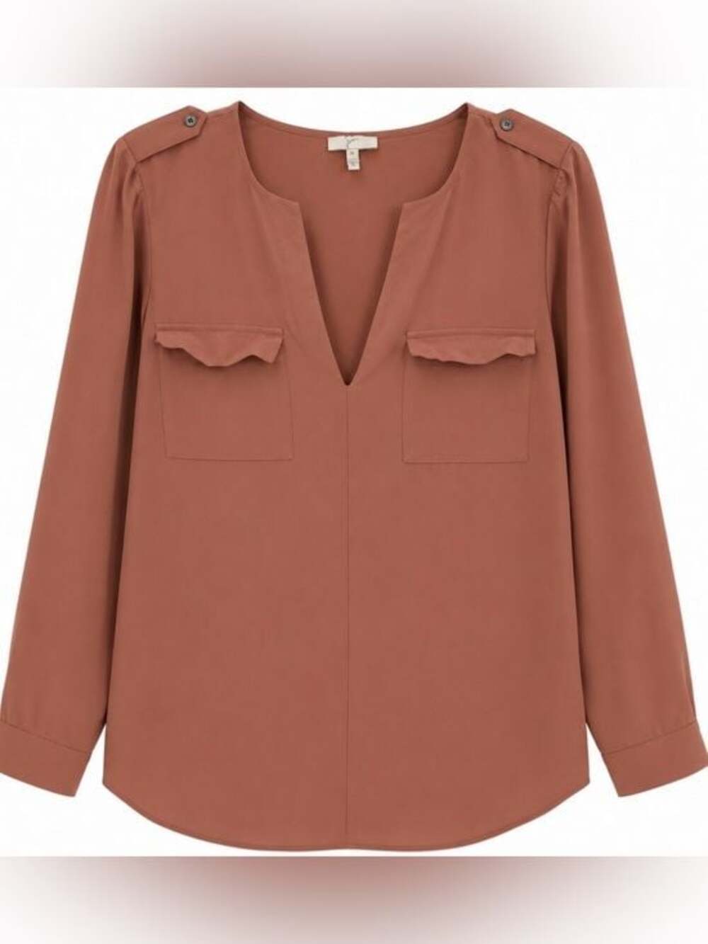 Joie Marlo 100% Silk Split Neck Popover Blouse in Dusty Peach Size Large